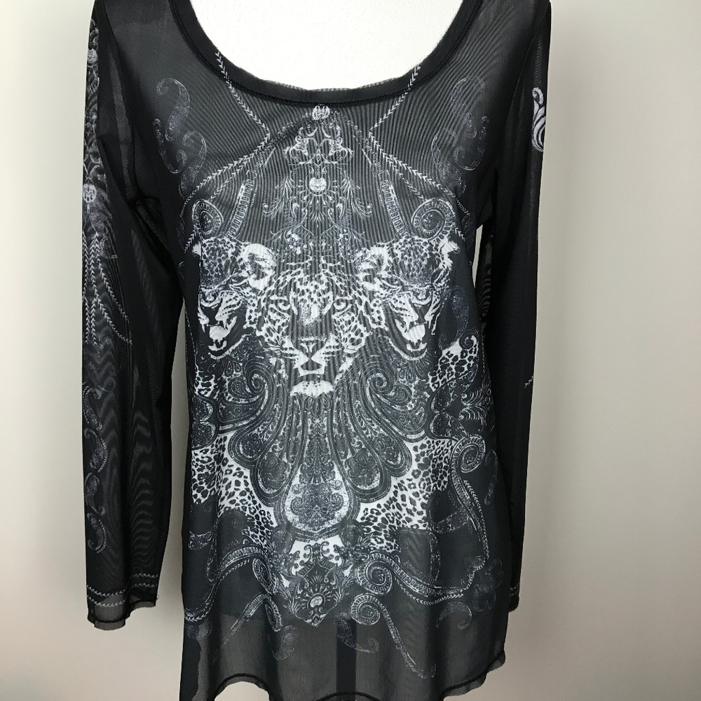 Rock & Republic Sz L Animal Graphic Blouse